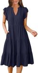 ANRABESS Womens Summer Ruffle Sleeve V Neck Floral Print Midi Dress 2025 Fashion Casual Fit Flowy Tiered Boho Beach Vacation Sundress Deep Navy Blue-M