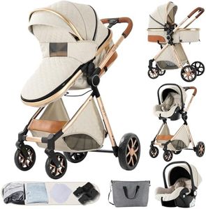 MoLi Poussette 3 en 1, Pousette Bebe avec Mode Double Poussée Réversible, Pousette 3 en 1 avec Nacelle Grande, Poussette Trio Cadre Alliage d'aluminium Pliable Haut Paysage (225 Creamy White-1)