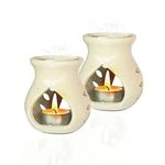 Pure Source India Ceramic Clay Oil Burner Aroma Diffuser (Off- White) -Set of 2