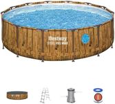 Bestway Steel Pro Max Above Ground Pool, Metal Frame Round Swimming Pool, Family Swimming Pool with Windows, Complete Set 14ft, Wood