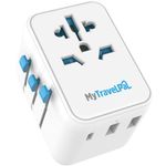 MyTravelPal Universal Travel Adapter with USB C & USB | Worldwide Travel Adapter | UK Safety Standards | Universal Plug Adapter with USB-C | International Travel Plug For Europe, USA, UK, Australia