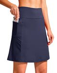 SANTINY 19" Golf Skorts Skirts for Women Zipper Pockets Knee Length Skort Women's High Waist Athletic Tennis Skirt, Navy, L