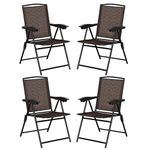 GiantexUK 4PCS Folding Patio Chairs, Metal Frame Garden Chairs with High Backrest, Armrests & Footrest, Outdoor Space-saving Camping Chairs for Backyard Poolside Deck Balcony