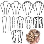 COMNICO Hair Side Combs, 11 Pieces U-Shape French Hair Fork Updo Bun Metal Teeth Hair Pins Vintage Twist Tool Clip Hair Accessories for Women Girls