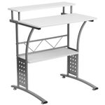 Flash Furniture Computer Desk with Top and Lower Storage Shelves, Steel, Engineered Wood: Medium Density Fiberboard, Laminate, White Silver Frame, 71.12 cm