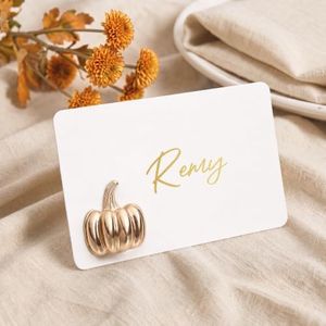 UNIQOOO 24Pcs Decorative Pumpkin Place Card Holders Bulk, Name Card Holder, for Thanksgiving Table Decor, Autumn Table Setting, Name Tag, Party Food Labels