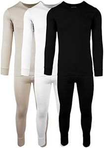 AMERICAN ACTIVE Men's 3 Pack 100% Cotton Fleece Lined Base Layer Thermal Underwear 2 Piece Set (3 Sets- Black/Cream/Sand, X-Large)