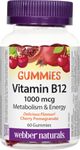 Webber Naturals Vitamin B12 Cyanocobalamin 1,000 mcg, 60 Gummies, Supports Energy Production and Metabolism, Vegan