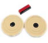 Aone Polishing White Muslin Cloth Buff 6"x50 Folds Stitched Buffing Wheel Leather Hub Kit of 2 & Red Dialux to Polish & Buff Gold,Silver,Metals for Jewellery,Watchmaking,Hobby Craft for Bench Grinder