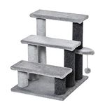 PawHut Pet Stairs, Cat Tree Climb Ladder with 3-step Stair, Scratching Posts, Platforms, Toy Ball, for Indoor Cats, Grey