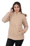 STUFFLIN Casual Women's Hooded Collar Jacket Full Sleeve Winter Wear Solid Quilted Neck Jacket for Women Girls (XL, Biege)