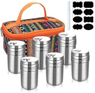 EZYoutdoor 6Pcs Stainless Steel Spice Shaker, Camping Spice Kit with Travel Bag, Salt and Pepper Shakers Set For Salt Sugar Spice Dry Herb Spice, for Home or Outdoor Use