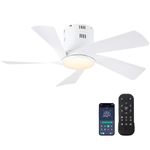 36" Flush Mount Ceiling Fan - White Low Profile Ceiling Fans with Lights and Remote/APP, 6 Speeds and Reversible 5 Fan Blades, Indoor Modern Ceiling Fan LED Light for Bedroom, Small Spaces