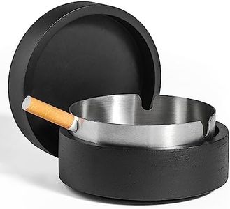 Cute Ashtrays for Cigarettes Ash Tray with Lid DDAJJAJ Wooden Ashtray with Stainless Steel Portable Decorative Ashtray Windproof Ashtray for Home,Patio,Office,Outdoors,Indoor,Parties (Black)