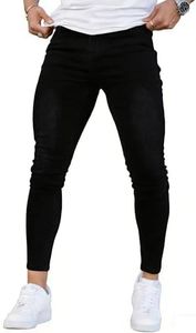 GINGTTO Black Jeans Men Skinny Stretch Denim Jeans for Men Slim Fit Pants 30W30L