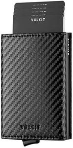 VULKIT Tarjetero RFID Bloqueo Cartera Tarjetero Hombre de Cuero Flip para Billetes y Monedas Tarjeteros para Tarjetas de Credito Automático Pop Up - Fibra de Carbon