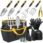 BLOSTM Gardening Tools Set 11 PCS - Heavy Duty Garden Tools for Gardening with Waterproof Tote Carrier Bag - Rust Proof Garden Hand Tools Set with Ergonomic Handles Gardening Gifts for Men & Women