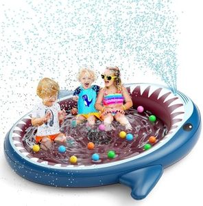 Jasonwell Inflatable Kiddie Pool Sprinkler: 71-Inch 3-in-1 Children Ball Pit Shark Baby Wading Pool Outdoor Swimming Pool Summer Water Toys for Boys Girls Dogs