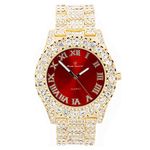 Charles Raymond Women's Big Rocks Bezel Colored Dial with Roman Numerals Fully Iced Out Watch - ST10327LA, Gold-Red, Womens, ST10327LA (Gold-Red)