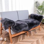 Soft Genuine Fluffy Sheepskin Rug, Cozy Wool Fur Area Irregular Rug for Bedroom Living Room Decors Carpet Sofa Chair Cover Side of The Bed Couch Bench Pet Dog Pray Cushion Mat(2FT×6FT, Carbon Black)