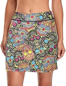 Kimmery Womens Active Athletic Skort, Lightweight Mid-Rise Waist Tennis Performance Skorts with Side Pocket Autumn Volleyball Pickleball Bowling Work Out Sportwear Yellow L
