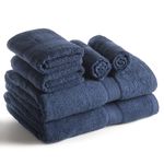 Sweet Needle 6 Piece Towel Set - 2 Bath Towels, 2 Hand Towels and 2 Washcloths Cotton Daily Use Hotel Spa Quality Soft Highly Absorbent Quick Dry Light Weight (Navy Blue)