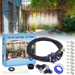 Tesmotor Misting Cooling System, 49FT Misting Line + 16 Brass Nozzles Outdoor Misters for Cooling, Misting System for Patio Garden Lawn Pool Umbrella Trampoline