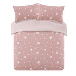 Dreamscene Star Printed Patterned Thermal Teddy Fleece Duvet Cover Quilt with Pillowcase Soft Warm Fluffy Bedding Set, Blush Pink/White - Double