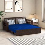 Krishna Wood Decor Sofa Cum Bed Home Furniture || Wood Sofa Cums Bed for Home | Sofa Cums Bed for Living Room | Without Pillow | Sofa Com Bed | Wooden Sofa Cums Bed | with Storage | Walnut Finish