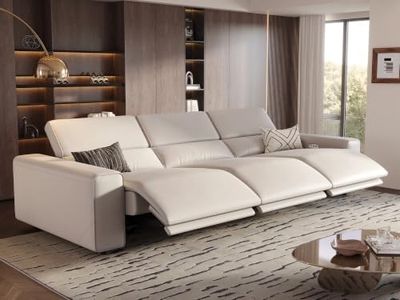 POVISON 109'' Oversized Wall Hugger 3 Seats Faux Leather Reclining Sofa, Zero Gravity Power Recliner Sofa with Power Headrest, Charging Ports, Recliner Couches for Living Room, RV, Beige