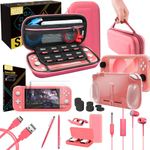 Switch Lite Accessories Bundle - Includes: Case & Screen Protectors [Tempered Glass] for Nintendo Switch Lite (2019), Comfort Grip Case, USB Cable, Headphones & Switch Lite Games Storage Case (Coral)