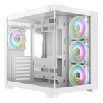 CiT Vision White Dual Tempered Glass Panelling ATX PC Gaming Cube with 6-Port PWM Fan Controller and 4 x CiT Tornado Infinity 120mm ARGB Dual-Ring Fans Included