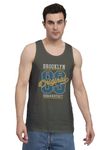 Peppyzone Sports Printed Cotton Tank Top Vest for Men (L, Olive)