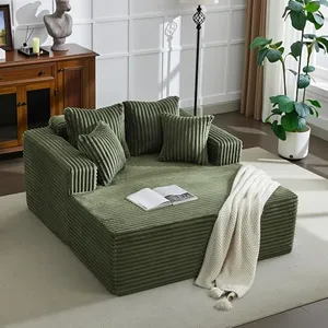54.3"W Oversized Chaise Lounge Chair Indoor, Boneless Corduroy Sleeper Sofa Bed with 4 Pillows, Armrests, Comfy Fluffy Reading Couch, No Assembly Required Cloud Sofa for Living Room, Bedroom, Office
