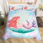 Lovely Mermaid Duvet Cover,Kids Colorful Mermaid Scale Bedding Set,Fairy Tale Theme Comforter Cover for Boys Girls Room Decor,Rainbow Gradient Lightweight Bedspread Cover Twin Size with 1 Pillow Case