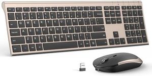 Rechargeable Wireless Keyboard Mouse Combo, Vssoplor 2.4GHz Full Size Cordless Keyboard & Mouse Sets with Ultra-Slim Aluminum Keyboard for Windows, Laptop, PC, Desktop-Gold Black