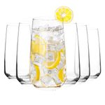 Homiu Highball Drinking Tumbler Glasses | Set of 6 | 480ML | Crystal Glasses | Highball Glasses | Drinking Glassware | Florence Collection | Dishwasher Safe