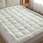 Threads For Bed Super King Mattress Pad Topper with Soft Bamboo Cover, Cooling Skin-Friendly Mattress Protector with Deep Elastic Skirt Fit to Max.22", 300gsm Silky Soft Fiber Filled for Cushioning