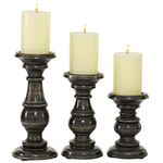 Deco 79 Candle Holder, S/3 6", 8", 10" H, Black