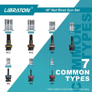 Libraton 16" Rivet Nut Tool Set – Hand Rivet Gun with 70 Rivet Nuts, 7 Metric Mandrels, Carry Case