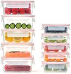 GLASSLOCK 10 pack Glass Meal Prep set (13oz & 34oz) - 100% Airtight & Leakproof, Dishwasher Safe, BPA Free lids, Freezer to Oven Safe, Lunch Bento Box, Pantry & Kitchen Storage