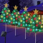 Christmas Decorations Outdoor 4 Sets Solar Christmas Tree with 80pcs Multi-Color Led Lights and Star Topper 8 Lighting Modes Waterproof Pathway Lights for Outside Garden Yard House Front Porch Door