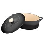 Denby - Halo Black Cast Iron Casserole Dish - Dutch Oven, Oven Safe Pot, Enamelled - 28cm, 4.25L Capacity - Oval