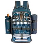 Hap Tim Picnic Basket Backpack for 4 Person with Blanket, Wine Holder, Cooler Compartment, Cutlery Set, Couples Gifts, Mr & Mrs Gifts, Bridal Shower Gifts, Registry Wedding Registry, Blue (3065-BL)