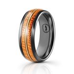 Men's Tungsten Carbide Wedding Band- Premium Grade Whiskey Barrel Wood with Guitar String Inlay Ring for Men(Black)-Includes Silicon Band, Leather Drawstring Pouch, & Luxury Walnut Ring Box,