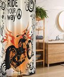 Manly Stall Shower Curtain by, Motorcycle Image with Ride Your Way Text Peace Sign Freedom Action Freestyle, Fabric Bathroom Decor Set with Hooks 36 W x 72 L Inches,