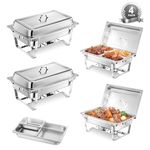 Chafing Dish Buffet Set 4 Pack, 9L Stainless Steel Food Warmer Set, Chafing Dish w/2 Full&2 Half Size Pans（4 One quarter Size Pans）,4 Fuel Holder Tray, Buffet Server Food Warmers for Party, Wedding