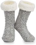 CityComfort Womens Slipper Socks with Sherpa Lining and Non Slip Pads - Gifts for Her (Two Tone Grey)