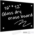 Okydoky Black Glass Dry Erase Whiteboard, 12" x 16" Frameless Glass White Board for Home,School,Office,Black Surface(Glass BB-BK-3040)