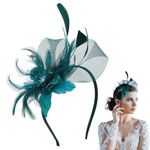 Larfraecy Exquisite Bonnet Bridal Headdress Feather Mesh Hair Accessories Faux Flowers Head Flowers Retro Fascinators Hat Flower Mesh Ribbons Feathers On A Headband Wedding Prom Women Girls (green)